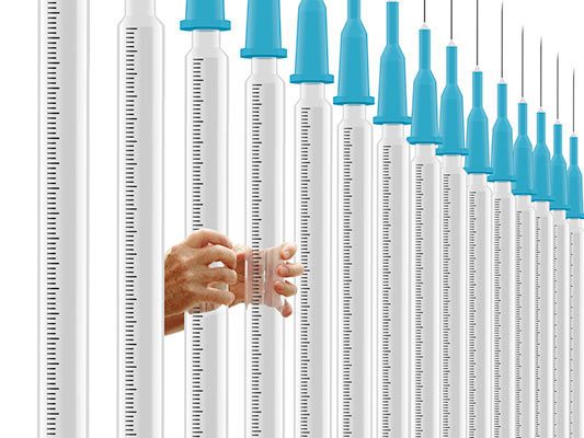 „Impfen macht frei” (Detail)